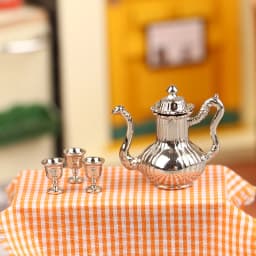 1:12 Doll House Miniature Metal Tea Set/Wine Set Model Doll House Furniture Miniature Dining Ware Toy Teapot Cup Plate