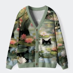 Magic Forest Cat Pattern Long Sleeved Cardigan Sweater for Women And Men Casual Comfortable Knitted Outerwear