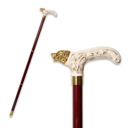 92cm Gold Wolf Head Walking Stick Metal with Resin Handle Red German Beech Wood Canes for Men And Women