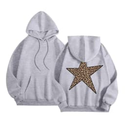 Women Oversize Hoodies With Back Star Leopard Printed Long Sleeve Hooded Sweatshirts Autumn Winter Streetwear Casual Pullover