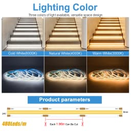 PIR Motion Sensor LED Stair Light Easy Insallation Stair Lighting Kit 8mm COB LED Strip With Power Supply For Indoor Stairway
