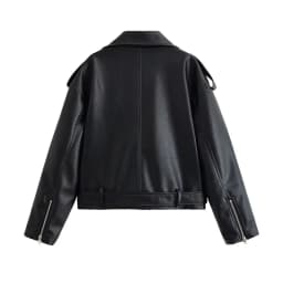 Guobioziy 2026 Fall New Arrival Women's Jacket Black Long-Sleeve Faux Leather Zipper Biker Jacket Parka Stylish and Trendy