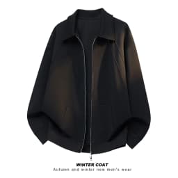 Men's Casual Double Head Zipper Sweatshirt Solid Color Turn-down Collar Loose Fit Autumn 360gsm Comfortable Sweatshirt