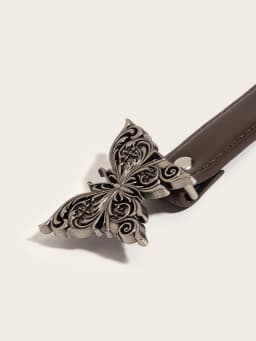 2.3x103cm Black Coffee PU Leather Belt with Butterfly Buckle Waistband Fashion Thin Belt for Women Girl Pants Skirts Jeans Decor