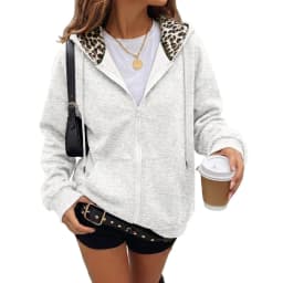 Women's Full Zip Hoodie with Leopard Hood Lining Oversized Long Sleeve Jacket Winter Warm Fleece Lined Sweatshirt Streetwear