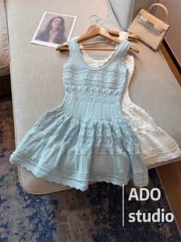 Korobov Solid Color Sweet A-line Dresses Ruffled Knitted Vest Dress for Women Summer French Style Hollow Short Skirt
