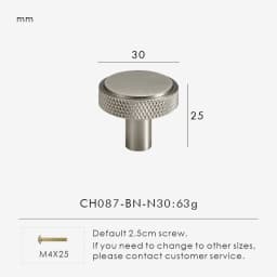 Nurlin Solid Brass Nickel Brushed Silver Knurled Classic Luxury kitchen Knobs Furniture Door Handle Available In Multiple Sizes