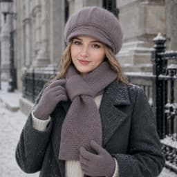 3-Piece Women’s Winter Hat Scarf Gloves Set, Fuzzy Visor Cap & Pull-Through Neck Warmer, Warm Knit Cold Weather Accessories