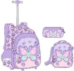 Bunnyfly Boys Rolling Backpack with Lunch Bag And Pencil Case - Wheeled Travel Trolley School Bag Stylish And Functional for Tra