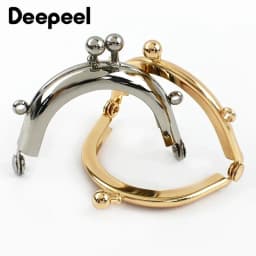 2/5Pcs 5cm Metal Kiss Lock Purse Frame Arc Clasp with Chain Loops for Coin Mini Bag Handle DIY Sewing Craft Hardware Accessories