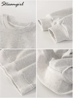 Streamgirl Loose Sweatshirt Women Autumn Basic Plain Sport Cotton Pullover Casual Navy Blue Women Sweatshirts High Quality Tops