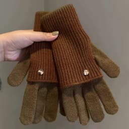Winter Women's Exposed Finger Touch Screen Warm Long Short Dual-Use Cycling Student Color Blocked Knitted Yarn Gloves