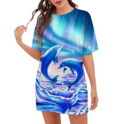 Whale Dolphin 3D Print Dress Summer Scenery Beach Style Ocean Vegan Dress Oversized Women Casual Short Sleeve Graphic Dresses