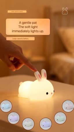 Touch Sensor RGB LED Rabbit Night Light Colorful USB Rechargeable Silicone Bunny Lamp for Children Baby Toy Festival Gift