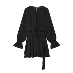 2026 spring new women's clothing retro temperament simple pleated waist slimming long sleeved dress short skirt