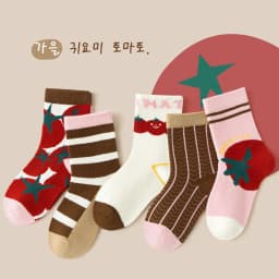 5 Pairs Girls Crew Socks Floral Pattern Children's Socks Autumn Cotton Socks