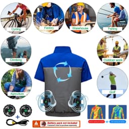 12V/5V USB Men Summer Half Sleeve Air Conditioning Clothes Fan Cooling Jacket High Temperature Outdoor Fishing Wear