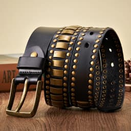 Punk Rock Belts Geometry Pattern for Men for Women Rivet Studded Belts First Layer of Cowskin Hip Pop Decorative Belts