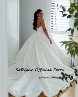 SoDigne A-line Satin Simple Wedding Dresses Sleeveless Halter Bridal Dress Long Wedding Gown Robe De Mairee Customized