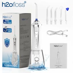 H2ofloss Cordless Portable Water Flosser Oral Irrigator for Teeth, 5 Modes 300ML 140 PSI Water Jet, 2500mAh USB-C Rechargeable