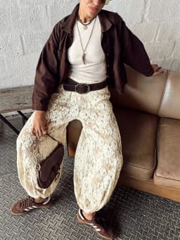 Spring Summer New See-through Commute Pants High Street Fashion Solid Color Lace Pants Casual Loose Women's Embroidery Trousers