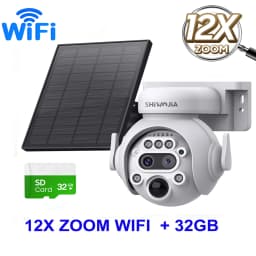 SHIWOJIA 12X Zoom 4G LTE Solar Security Camera 8MP Night Vision Dual-Lens Outdoor WiFi Solar Battery Camera PIR Human Detection