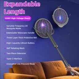 TINSOL Retractable Electric Mosquito Racket Rotating Head Insect Killer 2-in-1 Indoor/Outdoor Household Mosquito Eliminator