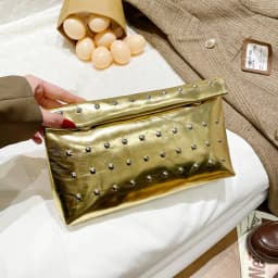 Light Luxury Clutch Bag Glitter PU Leather Evening Bag Rivet Solid Color Handbag For Banquet Dance