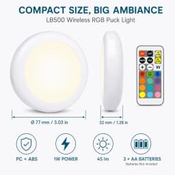 Melery LED Night Light Adhesive Sticker Battery Dimmable Multicolor Cabinet for Bedroom Kitchen Bathroom Drawer Wall Puck Lamp