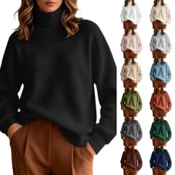 Women Fall Winter Pure Color Long Sleeved High Neck Round Neck Knitted Pullover Sweater Light Sweat Shirts Women