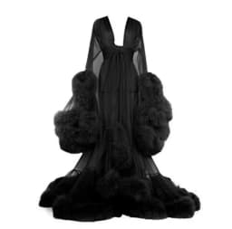 Sexy Feather Perspective Flared Sleeve Trailing Long Dress with Multiple Colors Available Mesh Women's Loose Pregnant Dress