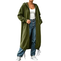 Women's Textured Long Zip Up Hoodie Jacket Casual Sweatshirt Vertical Extended Layer Layer Cool Weather Streetwear Zip up Hoodie