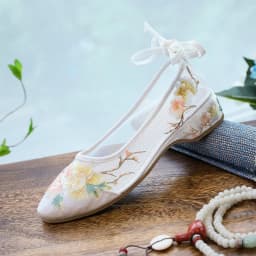 Veowalk Long Ankle Strap Summer Women Gauze Mesh Embroidered Ballet Flats Breathable Comfortable Walking Shoes for Elegant Lady
