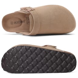 Evshine Women Suede Cork Slippers with Adjustbale Strap Comfy Arch Support Leather Mules Retro Men Potato Shoes Lady Cork Clogs