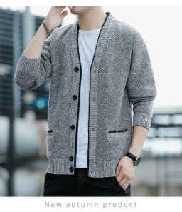 Men's Cardigan Sweater Cable Knit V Neck Buttons Cardigan with 2 Pockets Fall Winter Spring Man Clothes