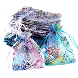 Chanfar 50pcs/lot Colored Trees Pattern Organza Gift Bags Wedding Organza Christmas Gift Bags Drawable Packaging Jewelry Bags
