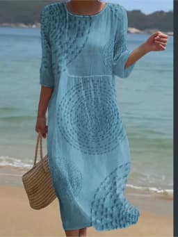 Spring Summer New Short-sleeved Casual Printed Dresses For Women's Retro Loose O Neck Female Small Fresh Holiday Robe Dress 2026