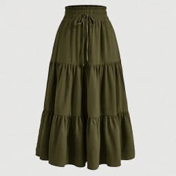 Women's Summer Solid Color Bohemian A-line Midi Skirts 2025 New Female Vacation Casual Loose Faldas