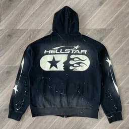 Black Hand Ink Splash Grey Washing Craft Zip Up Hoodie Zip Washing Cotton Hooded Sweater