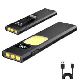 Portable Magnetic Flashlight with Clip,Ultra-Slim LED Work Light, USB-C Rechargeable, 4 Light Modes with Red Warning Light