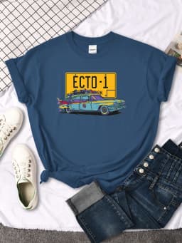 Ghostbusters Car Ecto-1 Print T-Shirt Female Oversized Vintage Fashion Clothing Women Summer Harajuku Shirts Tops Girl T Shirt