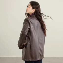 SENTUBILA Women's Coffee Pu Leather Jacket Modern Biker Style Notch Collar Coat Long Sleeve Casual Windproof Coat W53GE2747
