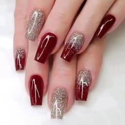24PCS/1BOX Red Bow Gold Powder Checkerboard Fake Nails
