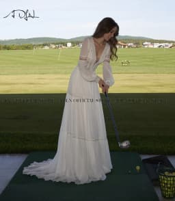 Sexy Deep V-neck Boho Wedding Dresses Customized Long Sleeves Civil Bridal Gown Open Back Beach Bride Dress Robe de Mariee