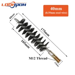Loonpon M12 Thread Wire Brush Metal Handle 18-75mm Brush Working Stainless Steel Wire Pipe Tube Cleaning Chimney Brush