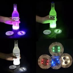 LED Emit Light Coaster Wholesale with Battery Wine Glass Mat Cup Pad Sticker Bottle Drinking Club Bar Party Decor Night Light