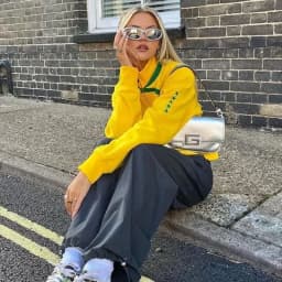 Retro Grunge Gothic Jacket Letter Embroidery Graphic 2000s High Street Y2K Aesthetic Vintage Zip Up New Coat Yellow Sweatshirts