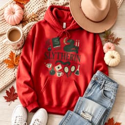Slytherin Wizard Magic Items Graphic Hoodie Pullover Hooded Snake Moon Potion Bottle Spell Book Print Casual Fantasy Streetwear