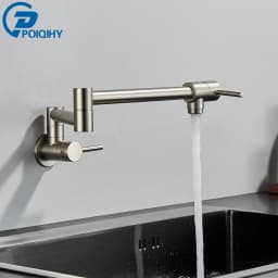 Chrome Black Wall Mounted Faucet Single Cold Water Tap 360 Rotating Spout Washing Faucet Folding Neck Bathroom Kitchen Tap