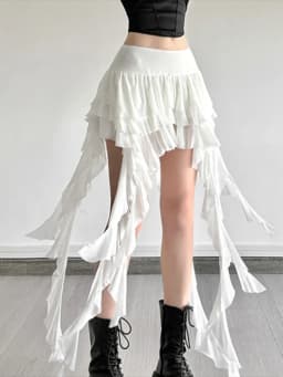 Aoaiiys White Skirts Women Irregular Ruffled Lace Mini Skirt Fashion French High Waisted A-Line Skirts Summer New Female Skirts